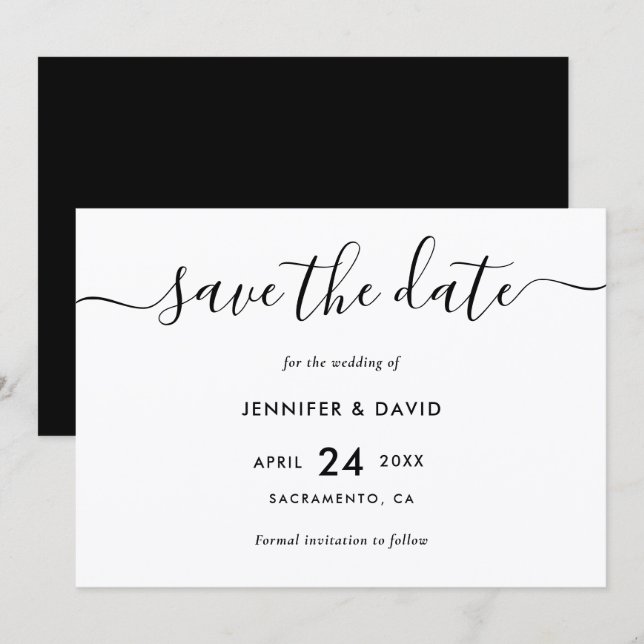 Moderne Schwarz-Weiß-Hochzeit Save The Date (Vorne/Hinten)