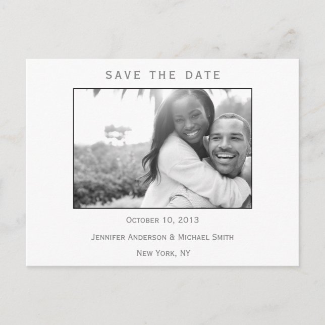 Moderne Schwarz-Weiß-Hochzeit Save the Date Ankündigungspostkarte (Vorderseite)