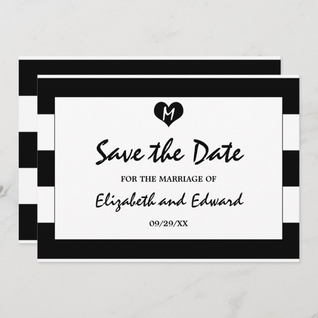 Moderne Schwarz-Weiß-Hochzeit spart das Datum Save The Date (Vorne/Hinten)