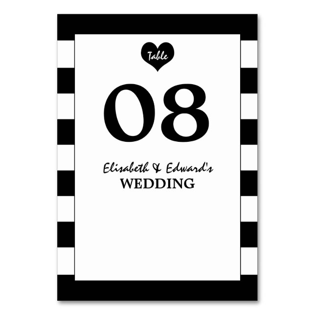 Moderne Schwarz-Weiß-Hochzeit Tischnummer (Vorderseite)