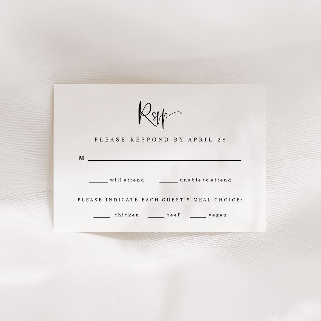 Moderne Schwarz-Weiß-Hochzeit | Wahl des Essens RSVP Karte (Von Creator hochgeladen)