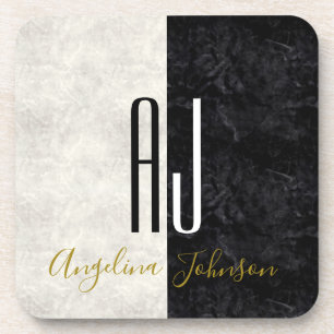 Moderne Schwarz-Weiß-Initialen Mit Monogramm Getränkeuntersetzer