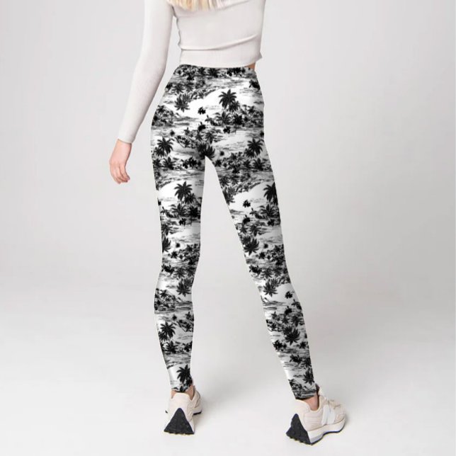 Moderne Schwarz-Weiß-Insel Haiwaii Leggings (Modern tropical black and white haiwaiian trendy printed leggings.)