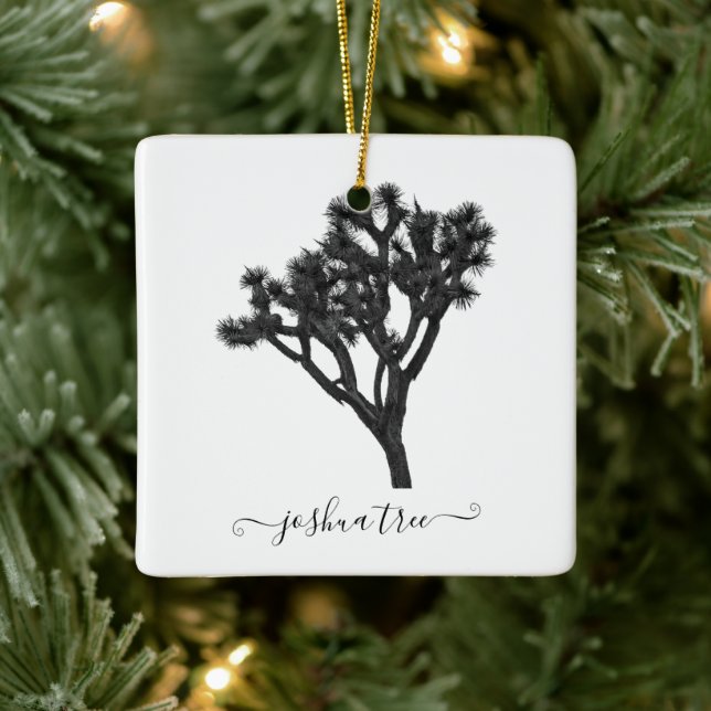 Moderne Schwarz-Weiß-Joshua-Silhouette Keramikornament (Baum)