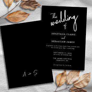 Moderne Schwarz-Weiß-Kalligrafie-Hochzeit Einladung