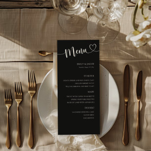 Moderne Schwarz-Weiß-Kalligrafie-Hochzeit Menükarte
