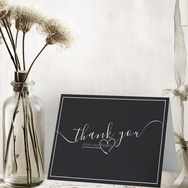 Moderne Schwarz-Weiß-Kalligraphie-Hochzeit Dankeskarte (modern black and white elegant script folded thank you card)