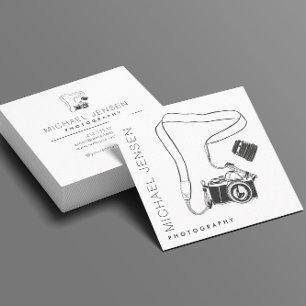 Moderne Schwarz-Weiß-Kameras-Fotografen Quadratische Visitenkarte
