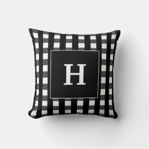 Moderne Schwarz-Weiß-Karo-Monogramm Kissen