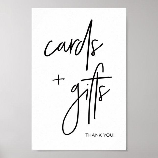 Moderne Schwarz-Weiß-Karten + Geschenke Hochzeitsz Poster (Vorne)