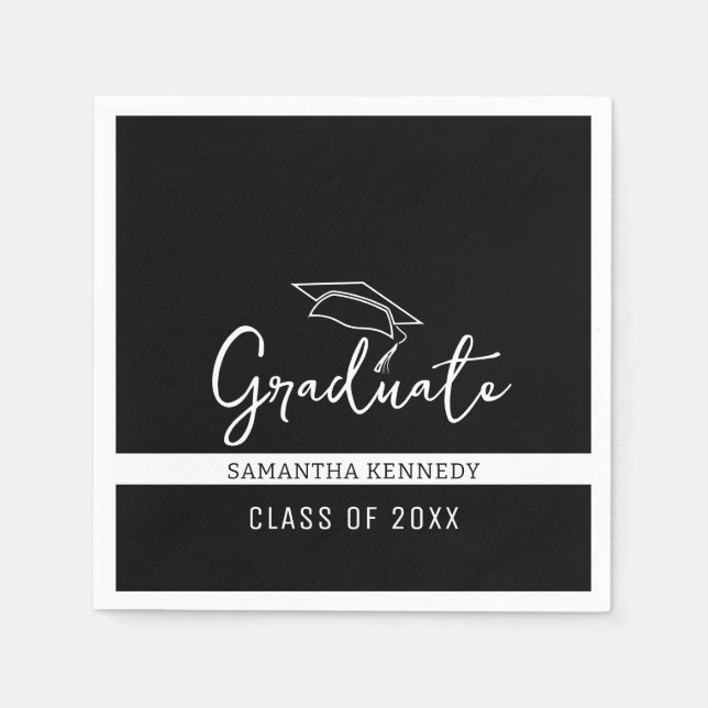 Moderne Schwarz-Weiß-Klasse 2025 Grad Cap Serviette (Vorderseite)