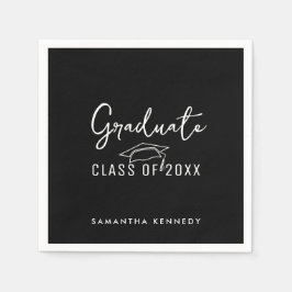 Moderne Schwarz-Weiß-Klasse 2025 Graduationsstufe Serviette