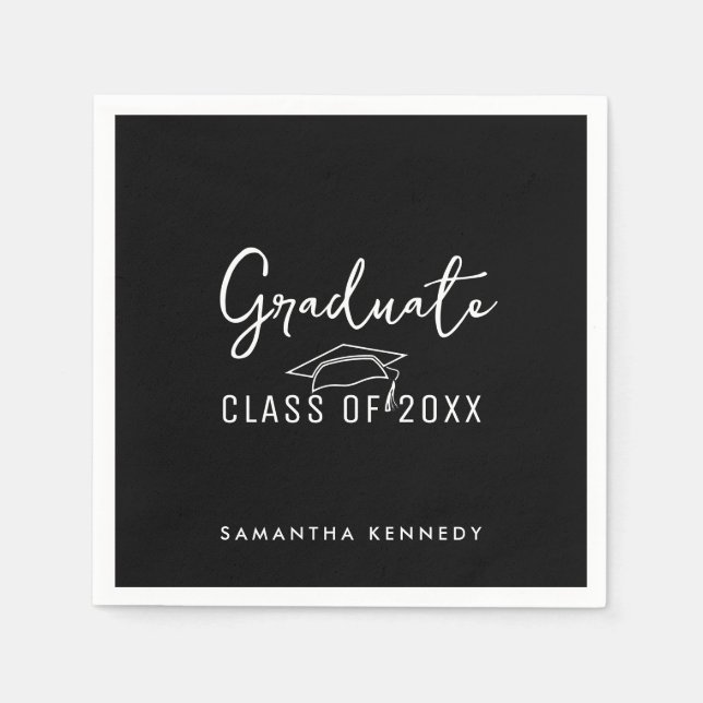 Moderne Schwarz-Weiß-Klasse 2025 Graduationsstufe Serviette (Vorderseite)