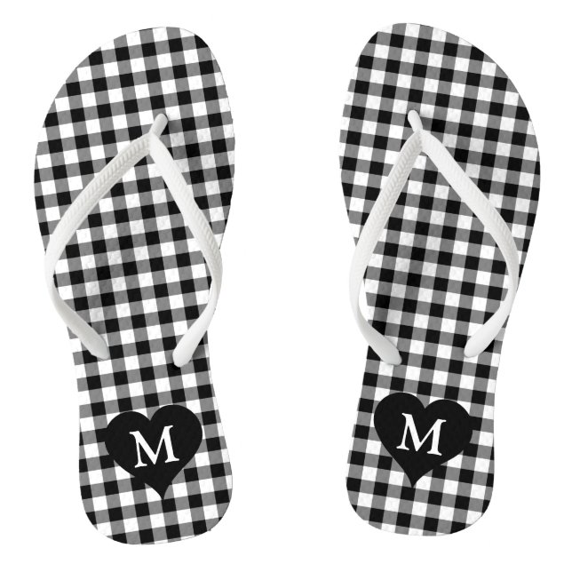 Moderne Schwarz-Weiß-Kontrollen in Monogramm Flip Flops (Fußbett)