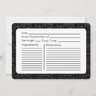Moderne Schwarz-Weiß-Küchenwerkzeuge Rezeptkarte  Mitteilungskarte