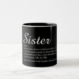 Moderne Schwarz-Weiß-Kühle-Spaß-Schwester-Definiti Zweifarbige Tasse
