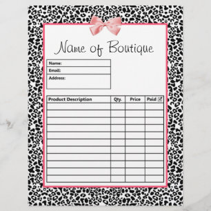 Moderne Schwarz-Weiß-Leopardenprint-Orderformulare Flyer