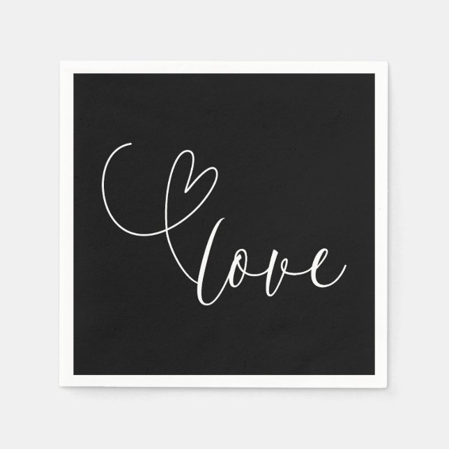 Moderne Schwarz-Weiß-Liebe Minimale Hochzeit Serviette (Vorderseite)