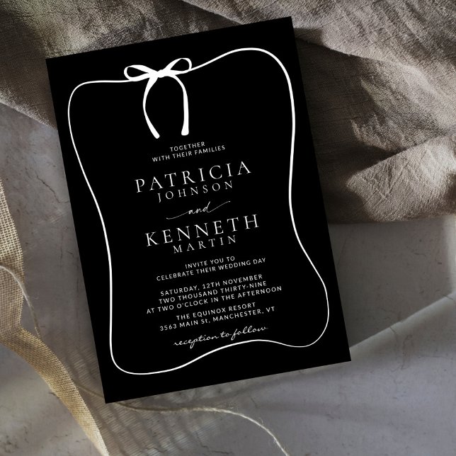 Moderne Schwarz-Weiß-Linie Art Bow Rahmen Hochzeit Einladung (Von Creator hochgeladen)