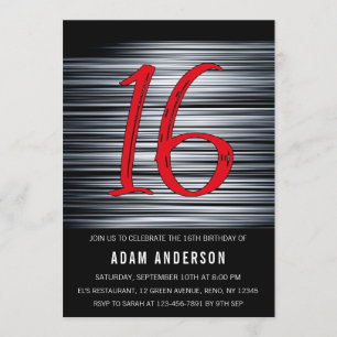 Moderne Schwarz-Weiß-Männer 16. Geburtstag Einladung