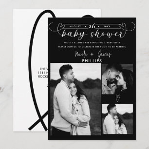 Moderne Schwarz-Weiß-Minimal-Baby-Shower mit Herze