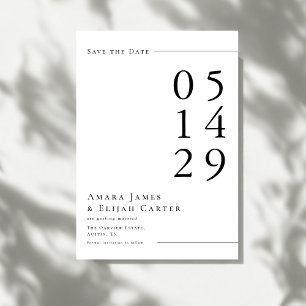 Moderne Schwarz-Weiß-Minimal-Hochzeit Save The Date