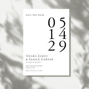 Moderne Schwarz-Weiß-Minimal-Hochzeit Save The Date
