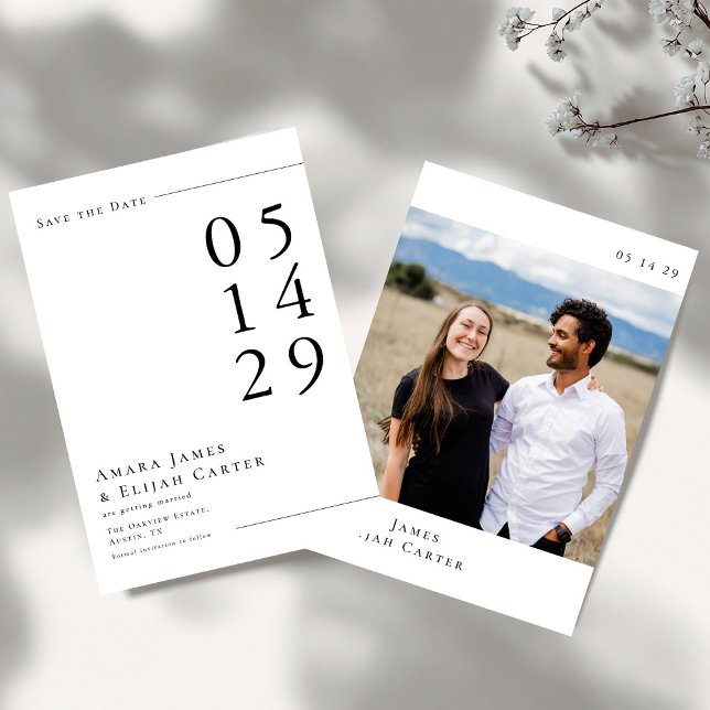 Moderne Schwarz-Weiß-Minimal-Hochzeit Save The Date (Von Creator hochgeladen)
