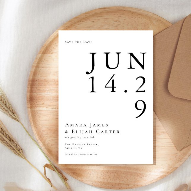 Moderne Schwarz-Weiß-Minimal-Hochzeit Save The Date (Von Creator hochgeladen)