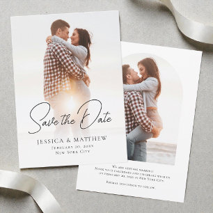 Moderne Schwarz-Weiß-Minimalist-Hochzeit 2 Foto Save The Date