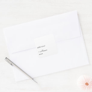 Moderne Schwarz-Weiß-Minimalist-Schrift-Hochzeit Quadratischer Aufkleber