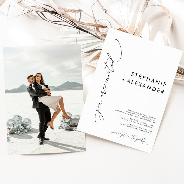 Moderne Schwarz-Weiß-Minimalistische Foto Hochzeit Einladung (Von Creator hochgeladen)