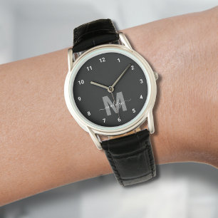 Moderne Schwarz-Weiß-Monogramm Armbanduhr