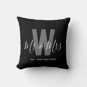 Moderne Schwarz-Weiß-Monogramm-Datum Kissen