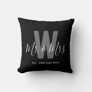 Moderne Schwarz-Weiß-Monogramm-Datum Kissen