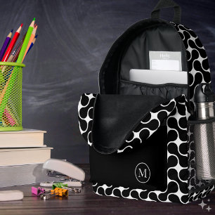 Moderne Schwarz-Weiß-Monogramm-Geometrie Bedruckter Rucksack