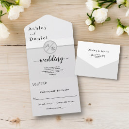 Moderne Schwarz-Weiß-Monogramm-Hochzeit All In One Einladung