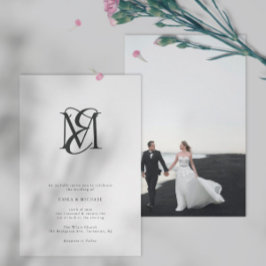 Moderne Schwarz-Weiß-Monogramm-Hochzeit im Foto Einladung