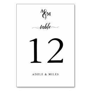 Moderne Schwarz-Weiß-Monogramm-Hochzeit Tischnummer