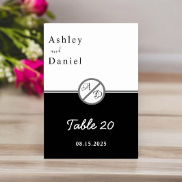 Moderne Schwarz-Weiß-Monogramm-Hochzeit Tischnummer