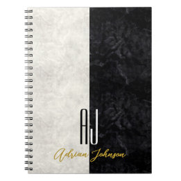 Moderne Schwarz-Weiß-Monogramm-Initialen aus Marmo Notizblock