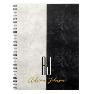 Moderne Schwarz-Weiß-Monogramm-Initialen aus Marmo Notizblock