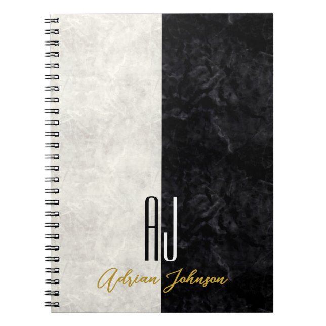 Moderne Schwarz-Weiß-Monogramm-Initialen aus Marmo Notizblock (Vorderseite)