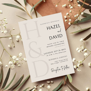 Moderne Schwarz-Weiß-Monogramm-Minimalist-Hochzeit Einladung