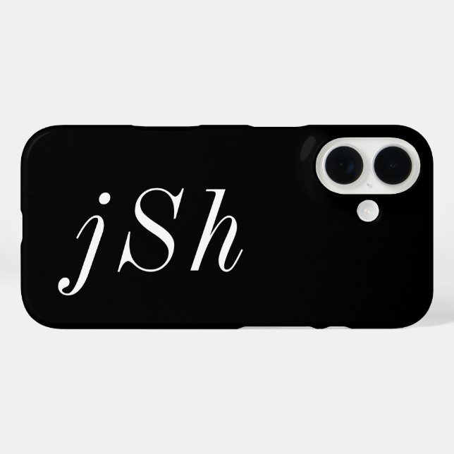 Moderne Schwarz-Weiß-Monogramm-Name iPhone 16 Hülle (Rückseite (Horizontal))
