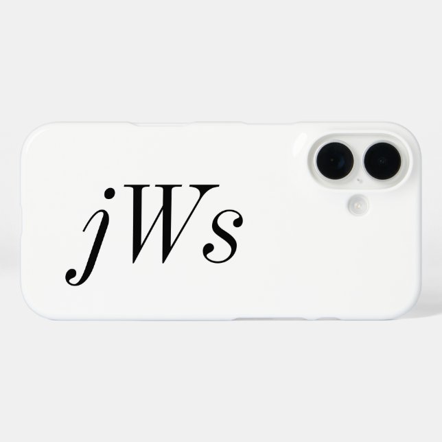Moderne Schwarz-Weiß-Monogramm-Name iPhone 16 Hülle (Rückseite (Horizontal))