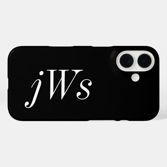 Moderne Schwarz-Weiß-Monogramm-Name iPhone 16 Hülle (Rückseite (Horizontal))