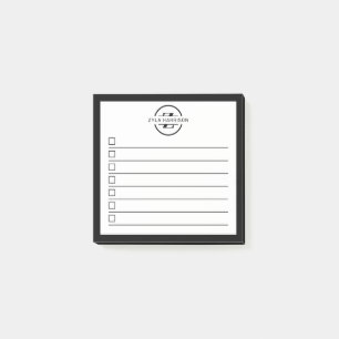 Moderne Schwarz-Weiß-Monogramm-Name-To-Do-Liste Post-it Klebezettel