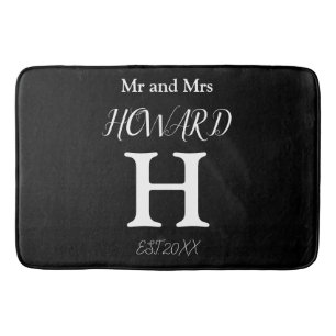 Moderne Schwarz-Weiß-Monogramm Namen Frischvermähl Badematte