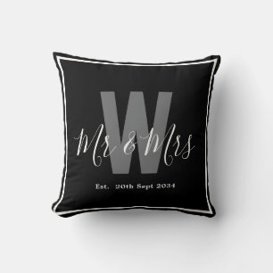 Moderne Schwarz-Weiß-Monogramm-Rahmen-Datum Kissen